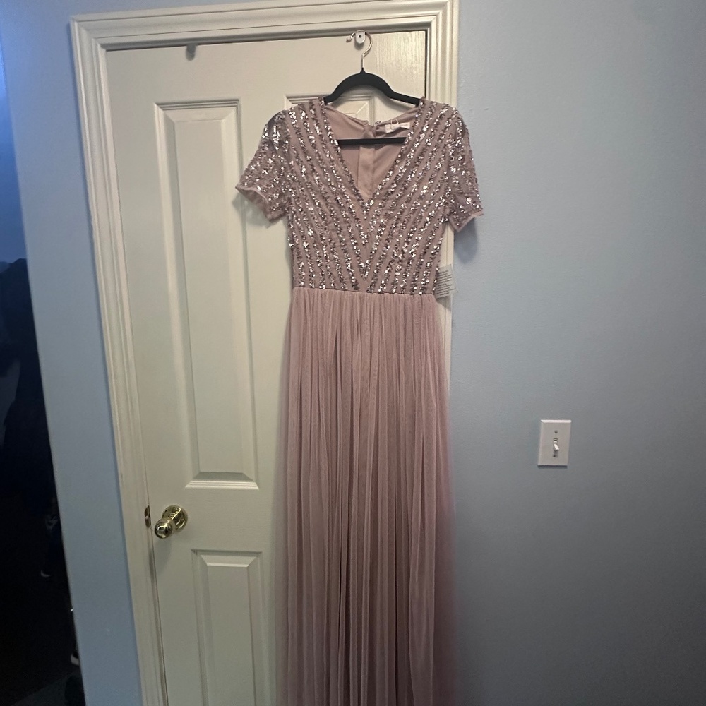 Mauve Maxi Dress with Sequin Bodice - Maya Deluxe Size 12 & 14
